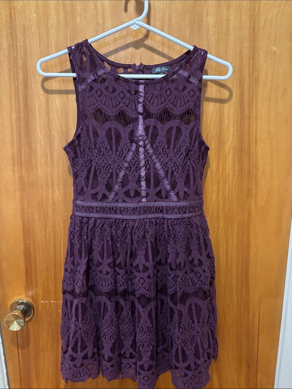 Lily Rose Deep Plum Lace Fit-and-Flare Dress